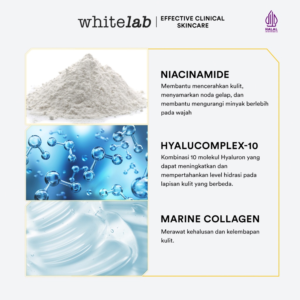 Whitelab Brightening Night Cream - Pelembap Krim Malam Pencerah Wajah Untuk Kulit Kering Dengan Niacinamide, Hyaluronic & Collagen [BPOM] Image 3