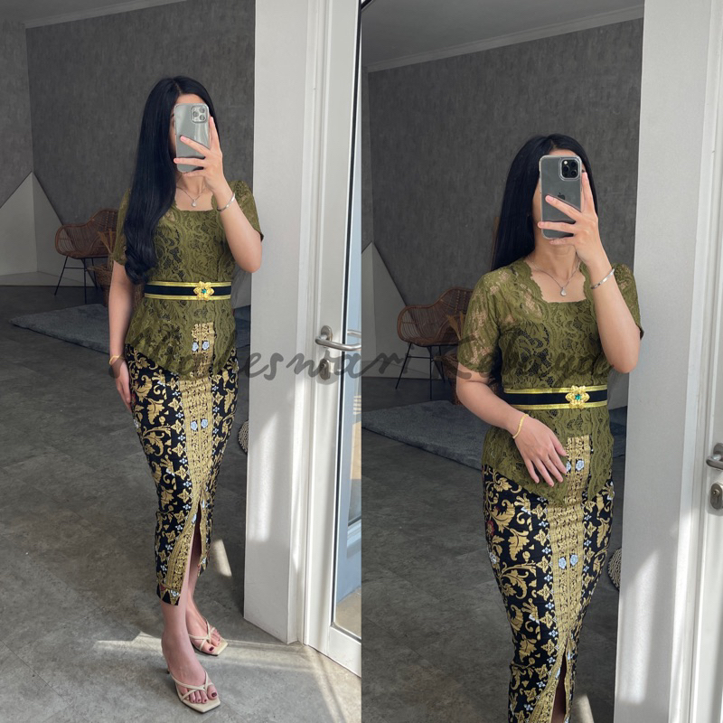 Kebaya Bali Set Brukat Bianca Hijau Army