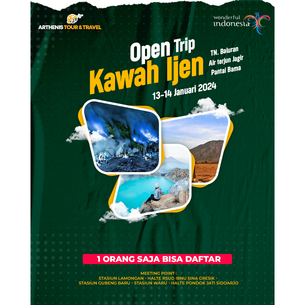 OPEN TRIP KAWAH IJEN BALURAN START SURABAYA 13-14 JANUARI 2024