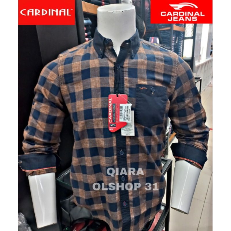 KEMEJA CARDINAL JEANS SLIMFIT COKLAT KOTAK