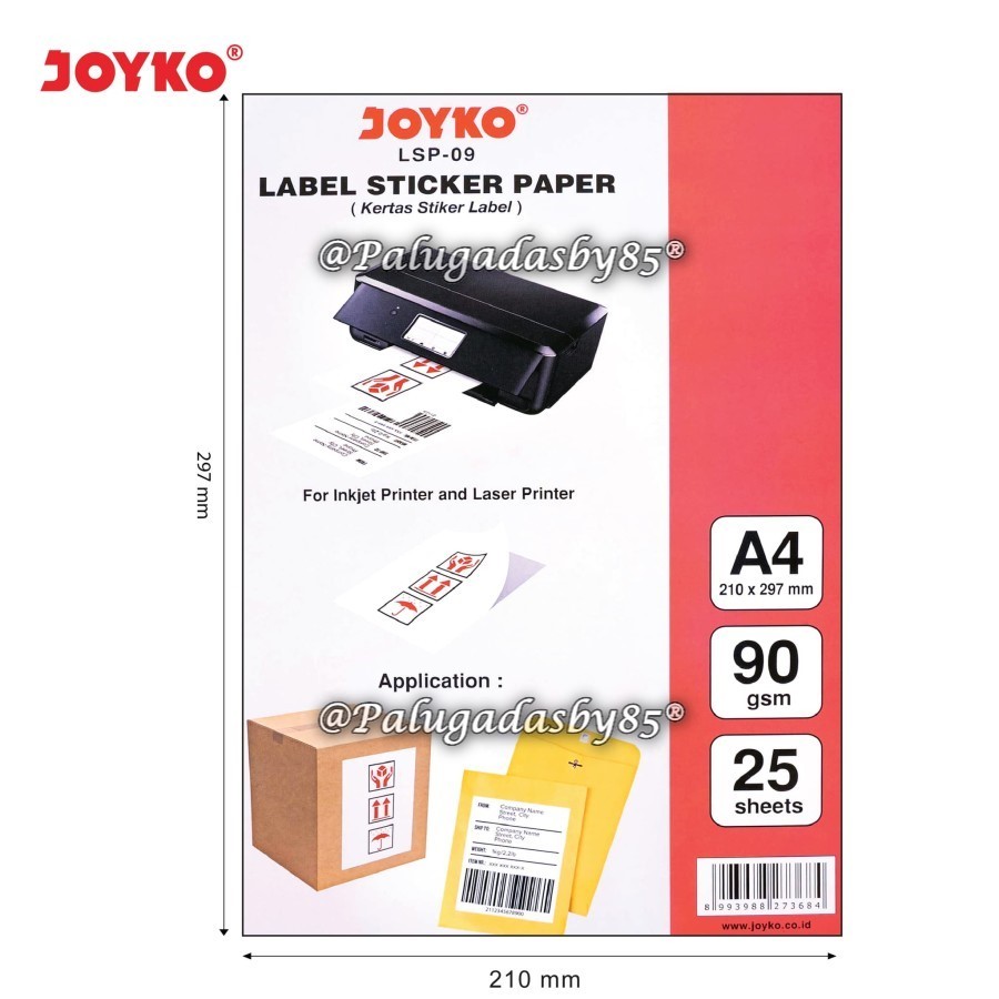 

(1 Pak Isi 25 Lembar) GROSIR Kertas Foto Stiker JOYKO LSP-09 A4 90 Gram / Label Sticker Paper Kertas Stiker Label Joyko LSP-09 / Label Sticker Joyko LSP 09 / Joyko LSP09