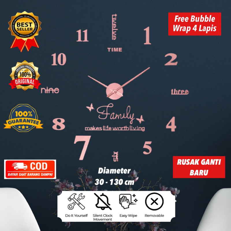 (100% ORIGINAL BERGARANSI) Jam Dinding Besar Raksasa Giant Wall Clock DIY 30 -130cm Mesin Jam Dindin