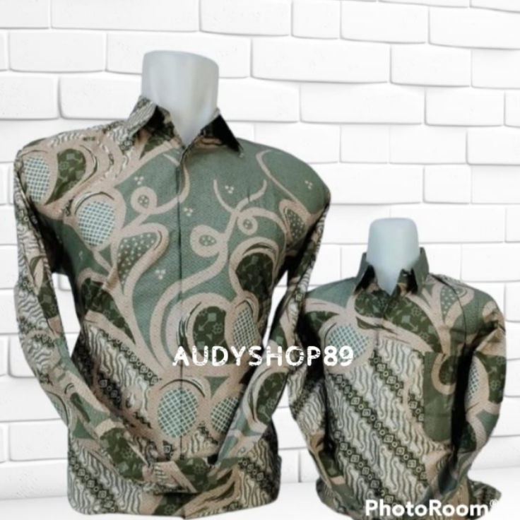 COUPLE BATIK AYAH  ANAK KATUN PRIMIS WARNA HIJAU SAGE