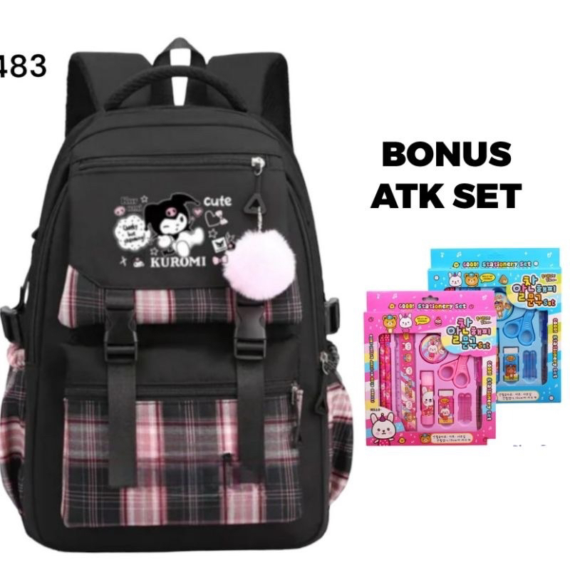 Tas ransel anak sekolah SD kuromi bonus Atk set pipit grosir