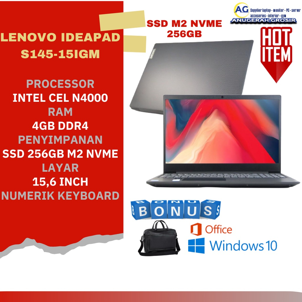 Laptop Lenovo ideapad s145-15igm n4000 4gb ssd 256gb 15,6" murah 3 jutaan