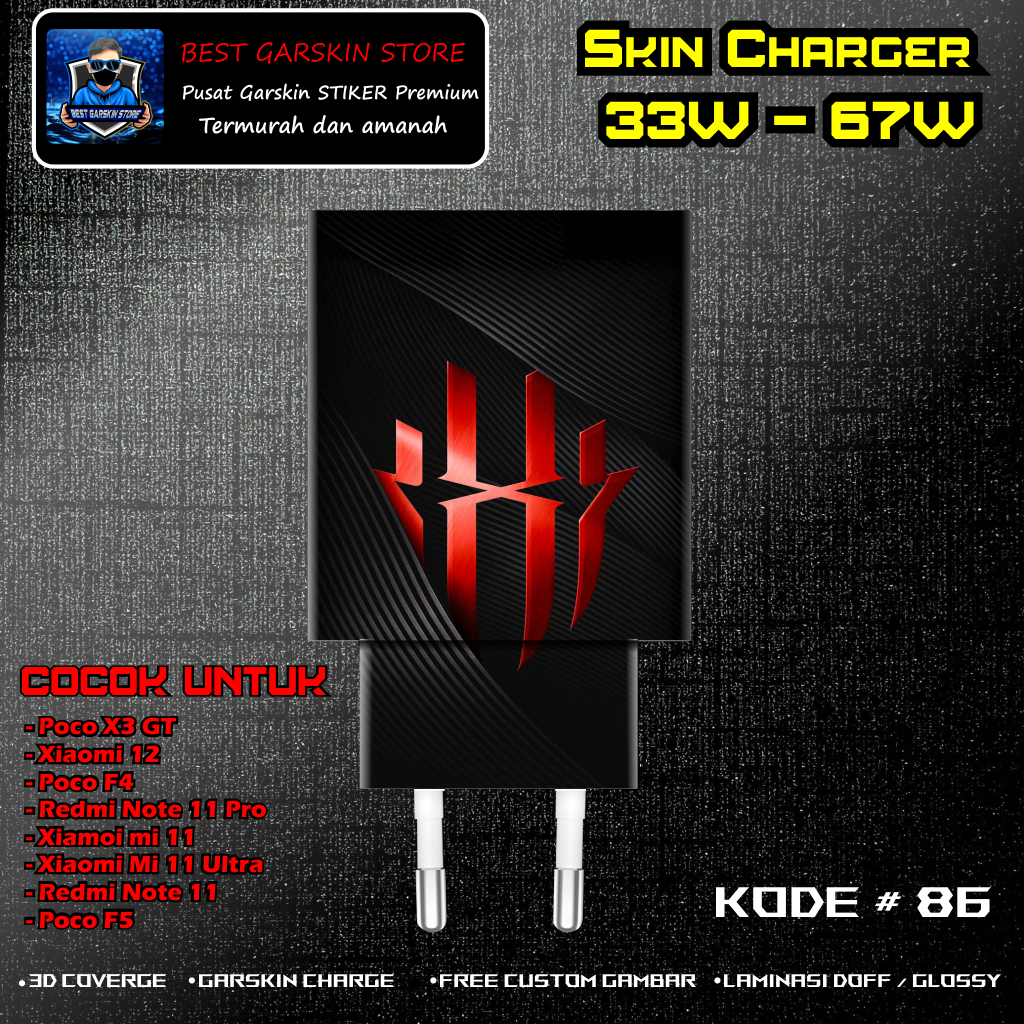 Skin Sticker Charger POCO X3 GT, POCO F4, Poco F5 Kode # 86-90 Motif Bisa Custom 