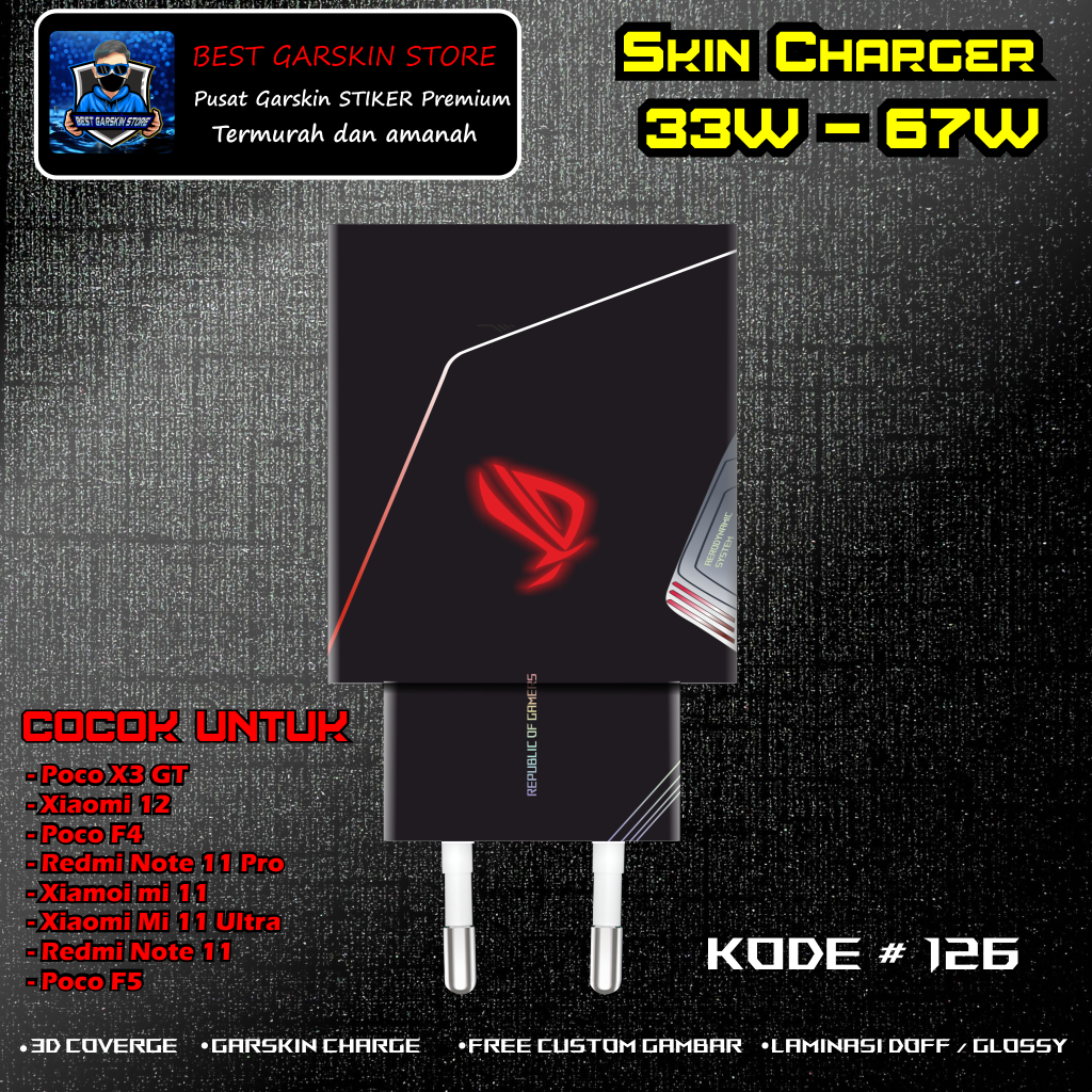 Skin Charger POCO X3 GT, POCO F4, Poco F5 Kode # 126-130 Motif Bisa Custom 