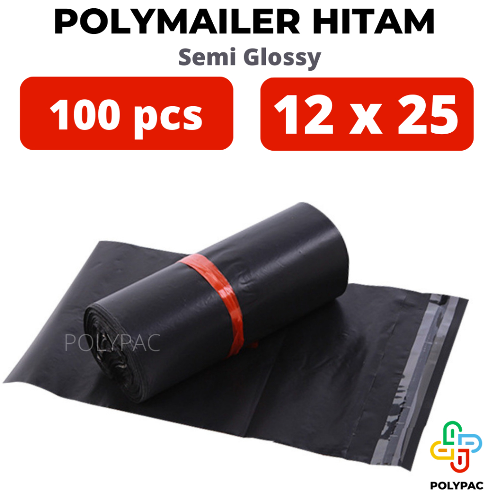 

Plastik Polymailer Hitam Semi Glossy LDPE [12x25] isi 100 - Bungkus Plastik Packing Online