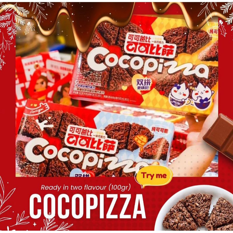 

Aoligei coco pizza 100gr, coco pizza milk choco and caramel macchiato choco. COCOPIZZA