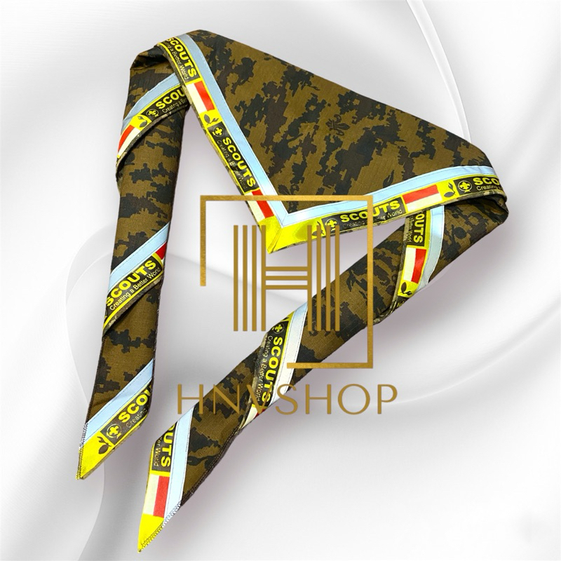 Scraf Kacu Pramuka Motif Loreng Tulisan Scout Menyala Dalam Gelap