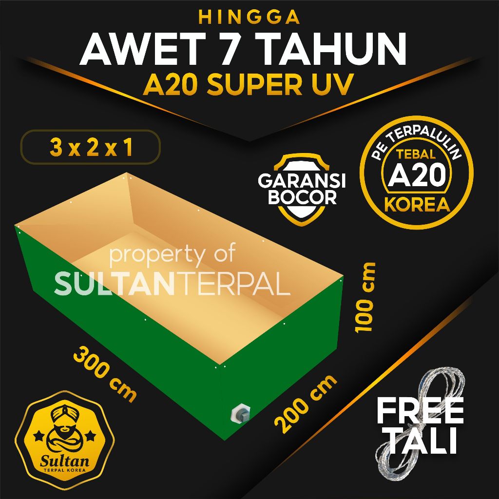 Terpal Kolam Terpal Ikan Kotak 3x2x1 / 2x3x1 / 300x200x100 / 200x300x100  Tebal A20-UV Kolam Terpal 