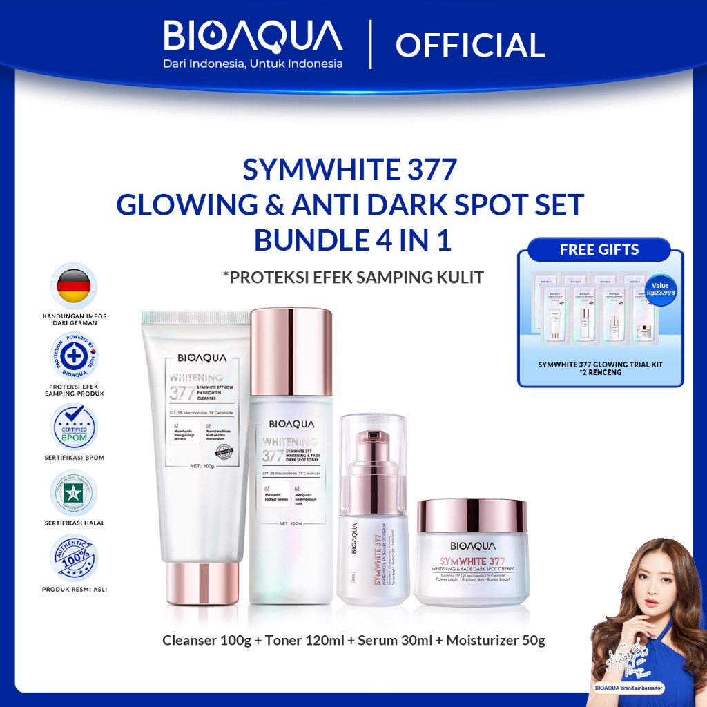 Original BIOAQUA SymWhite 377 Whitening  Fade Dark Spot Paket Skincare Set With Flek Hitam Serum Waj