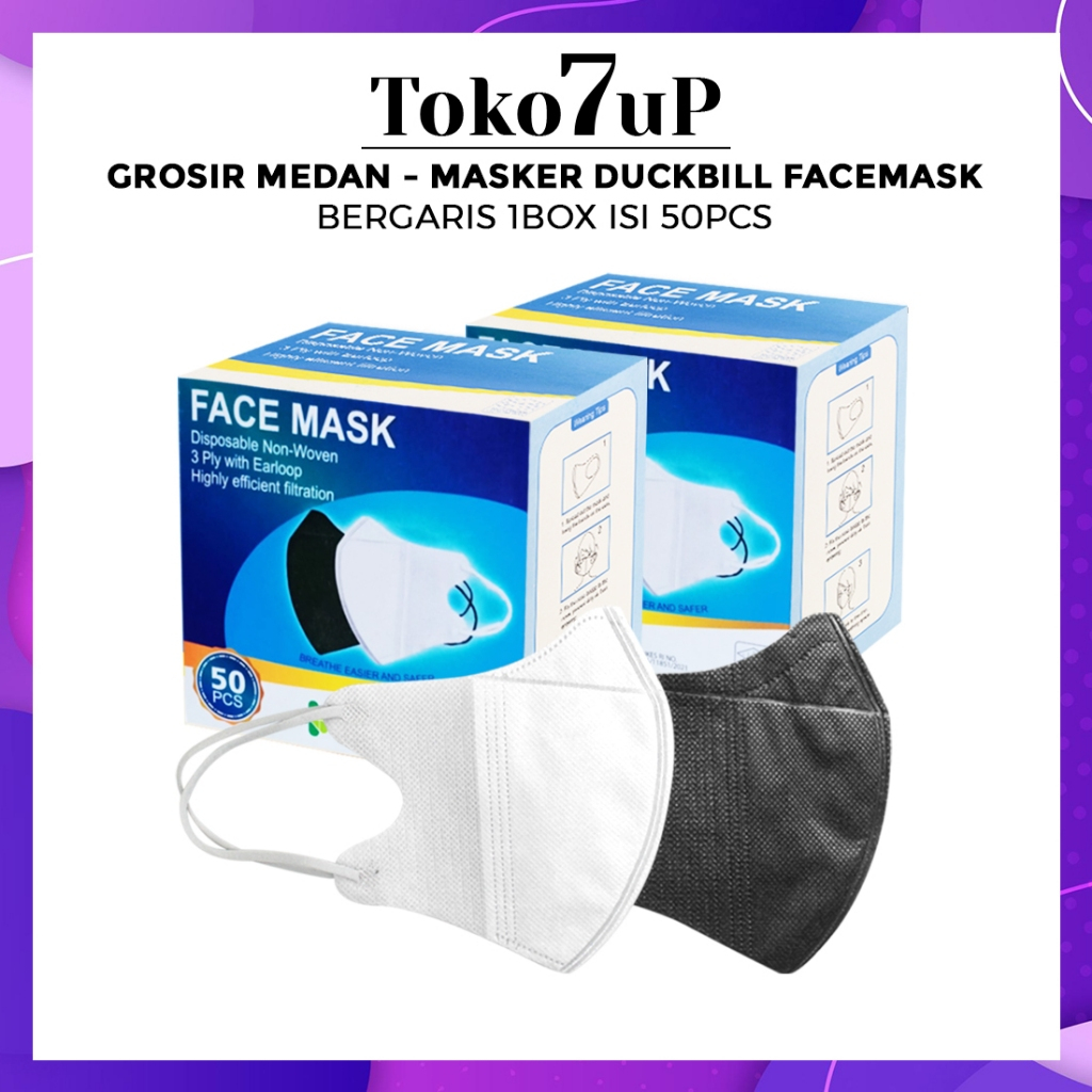 GROSIR MEDAN - MASKER DUCKBILL FACEMASK BERGARIS 1BOX ISI 50PCS