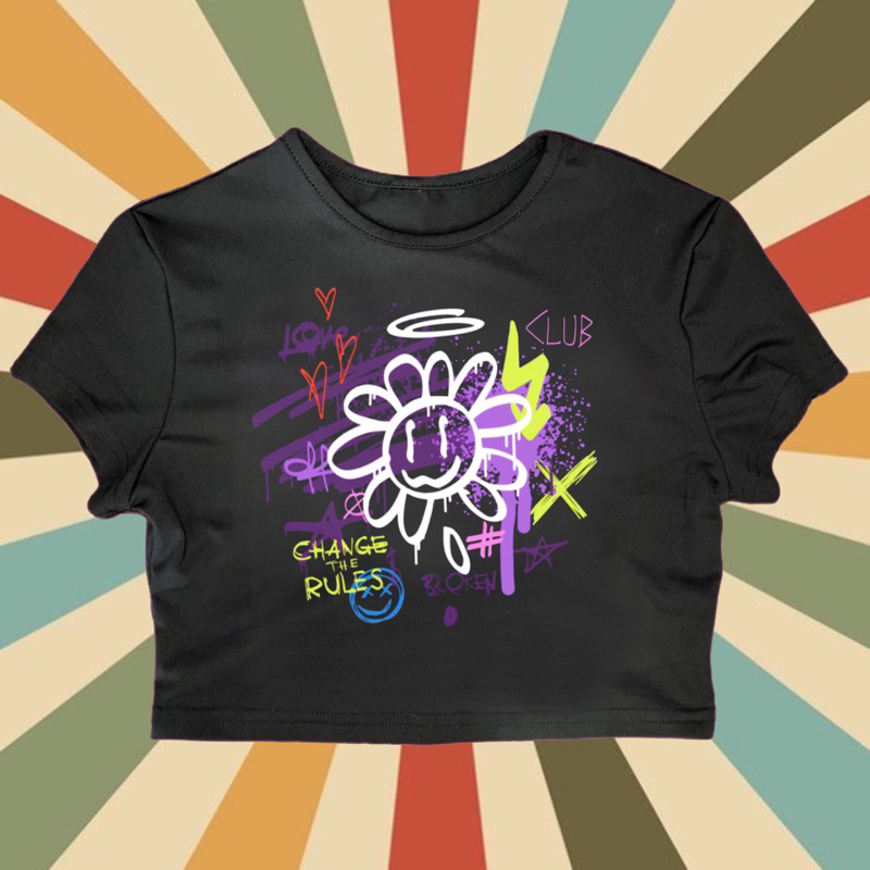 CROP TEE VINTAGE ART FLOWER | CROP TEE VINTAGE WANITA ART FLOWER | SHIRT WANITA VINTAGE