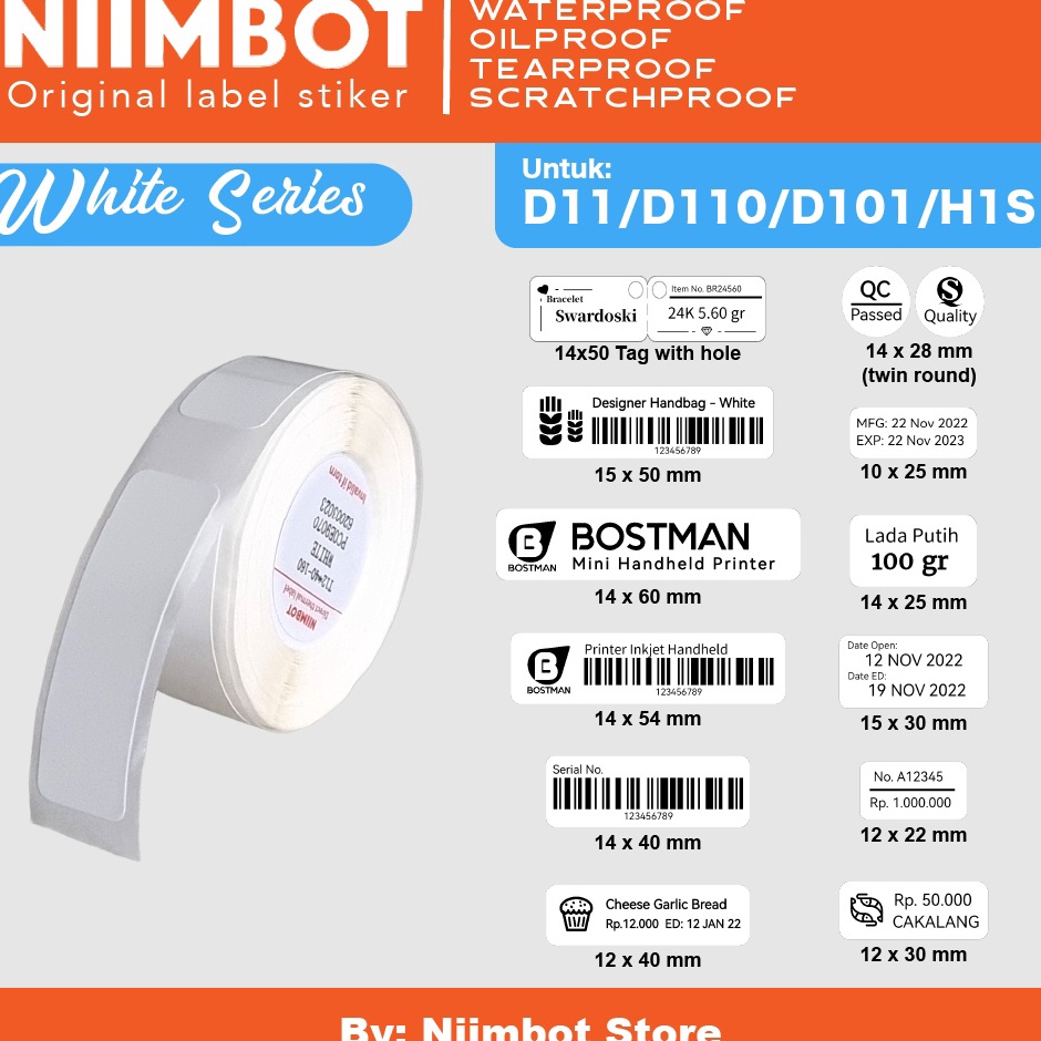 

Stok Banyak White Thermal Label Printer Sticker Niimbot D11 D11 D11 H1S Refill Label Niimbot Plain White