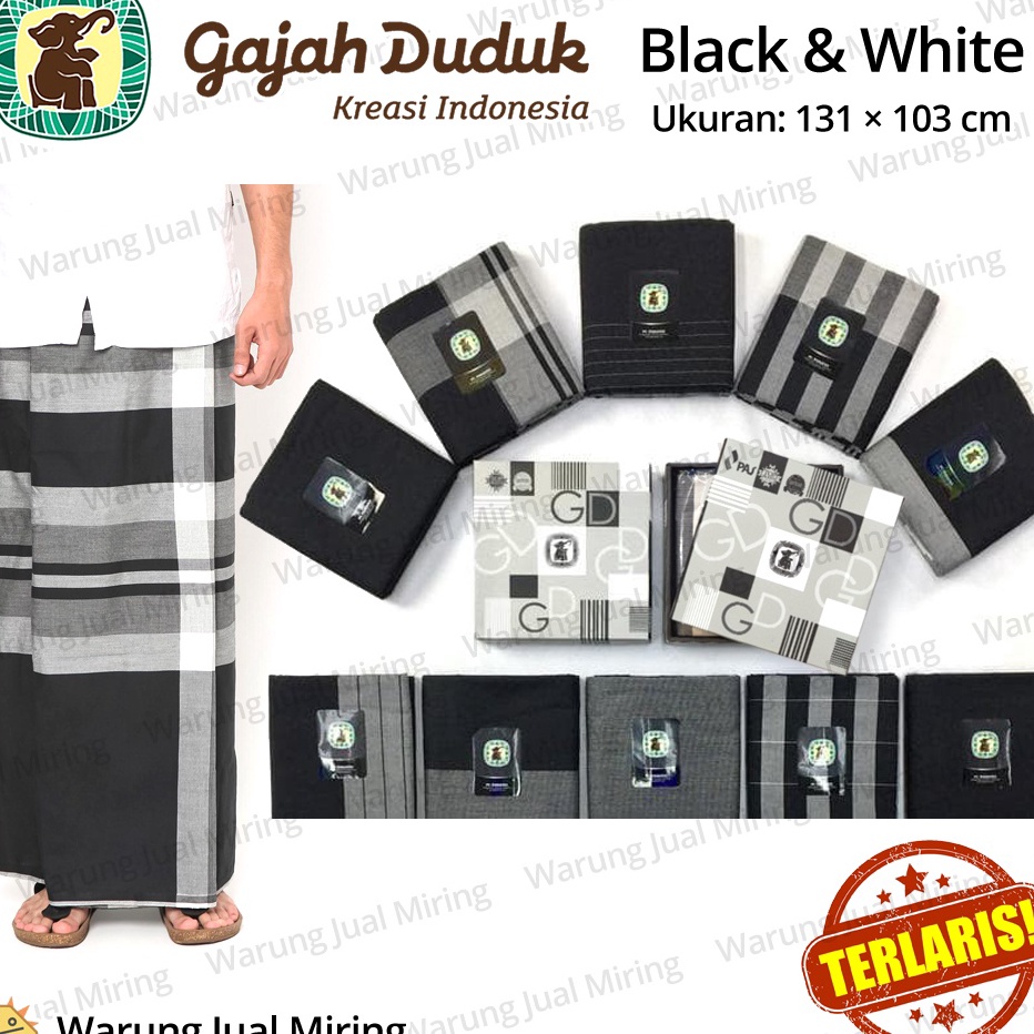 Kirim Sekarang Sarung GAJAH DUDUK Black  White BW Hitam Putih Sarung Cap Gajah Duduk Original Asli D
