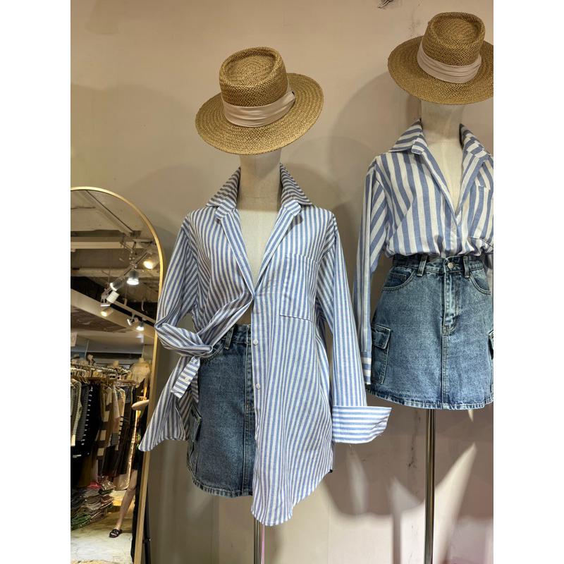 Kemeja Top Shirt Atasan Linen Motif Garis Made in Bangkok December Decembers Lebihan PO Bangkok