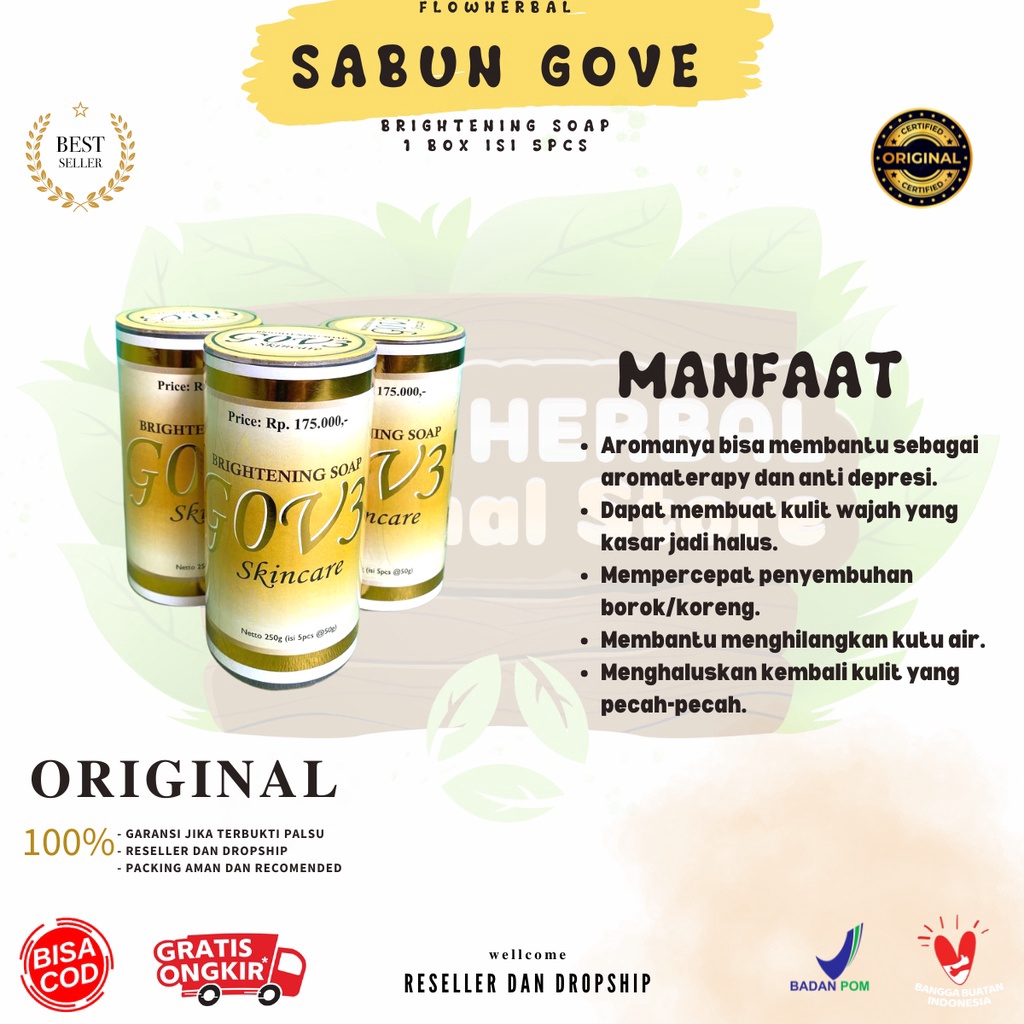 Promo Hari Ini SABUN GOVE KEMASAN BARU 1 BOX ISI 5 PCS ORIGINAL