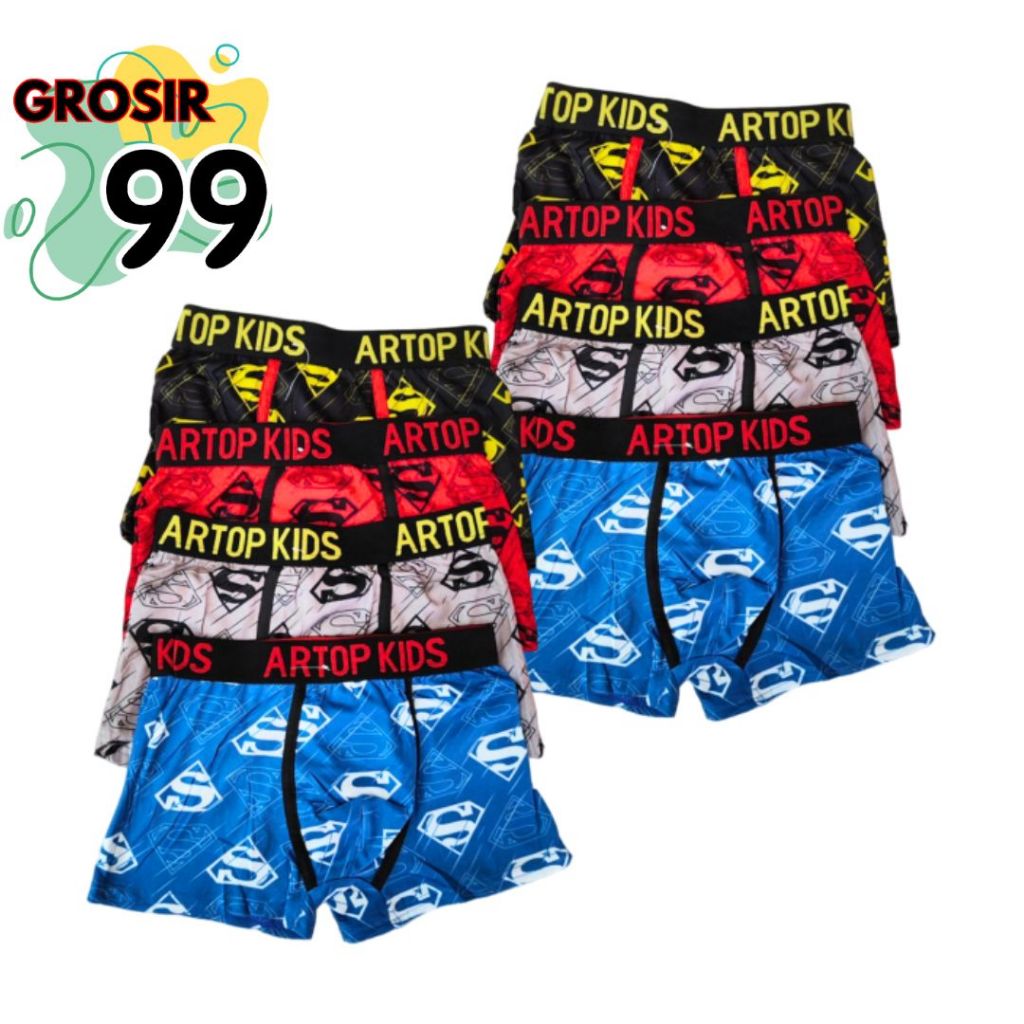 12Pcs Boxer CD Celana Dalam Anak Laki Laki Usia 6-11Tahun Artop