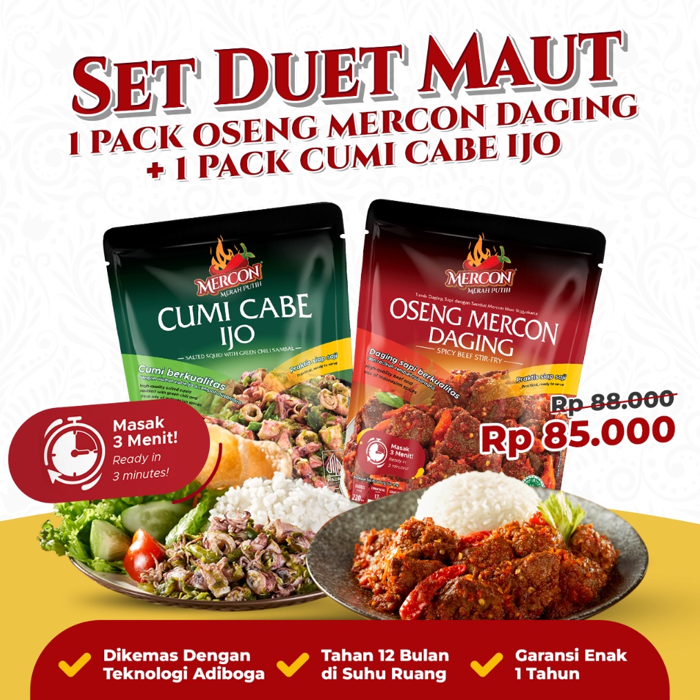 

Terbaru Mercon Merah Putih Set Duet Maut Oseng Mercon Daging Cumi Cabe Ijo