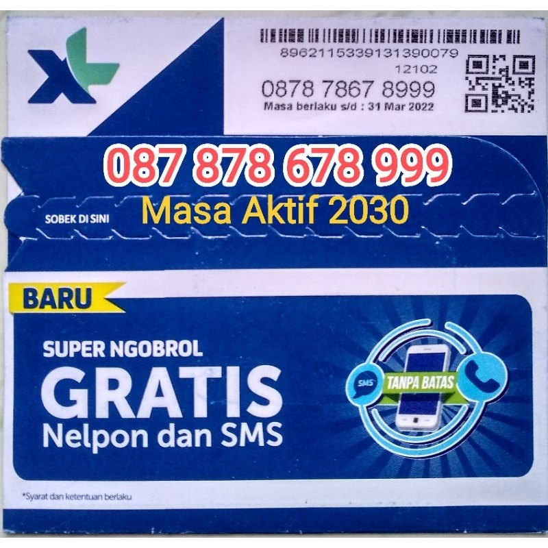 NOMOR XL CANTIK TRIPLE 999 MASA AKTIF 2030