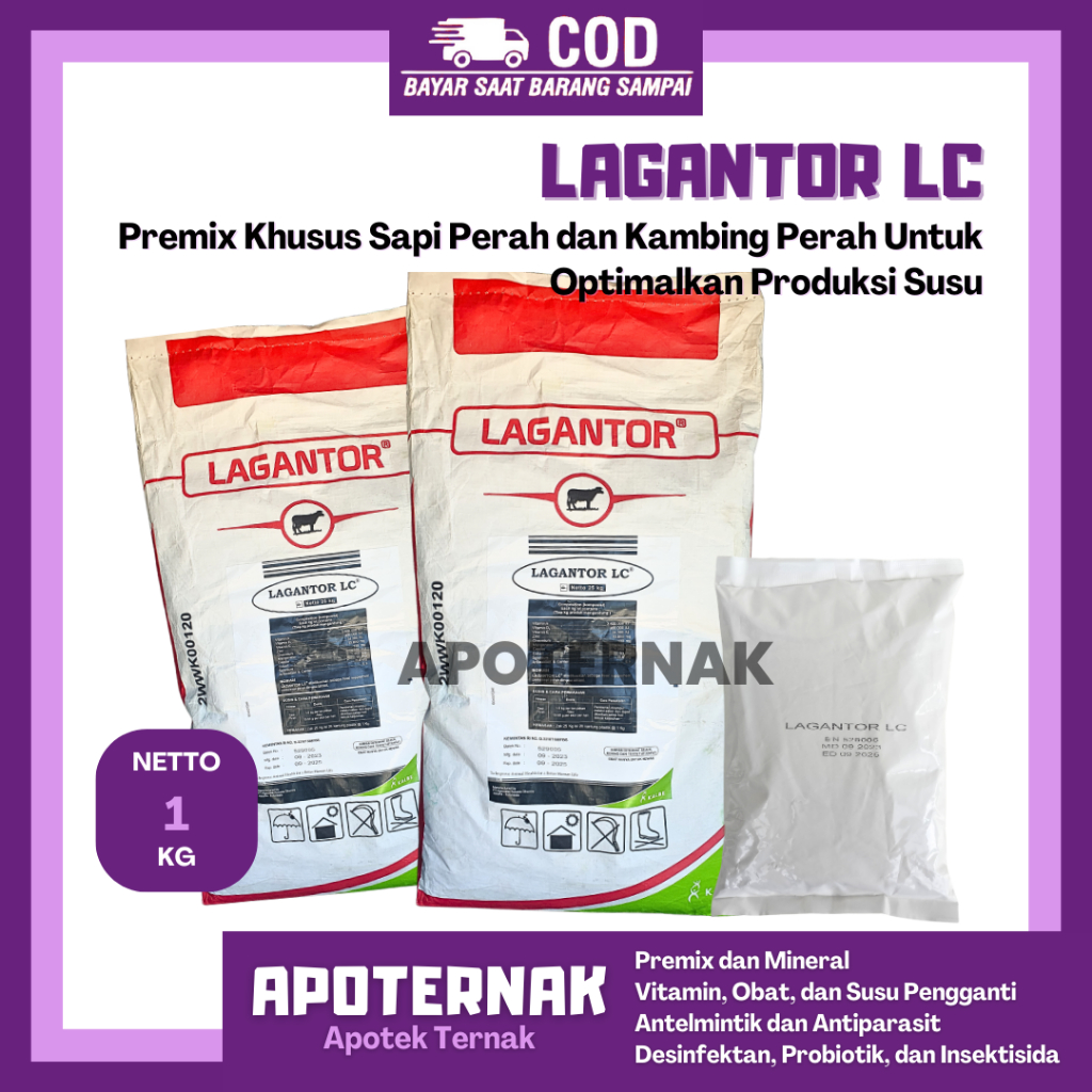 LAGANTOR LC (Lactating Cow) 1 KG - Premix Khusus Sapi Perah dan Kambing Perah Optimalkan Produksi Su