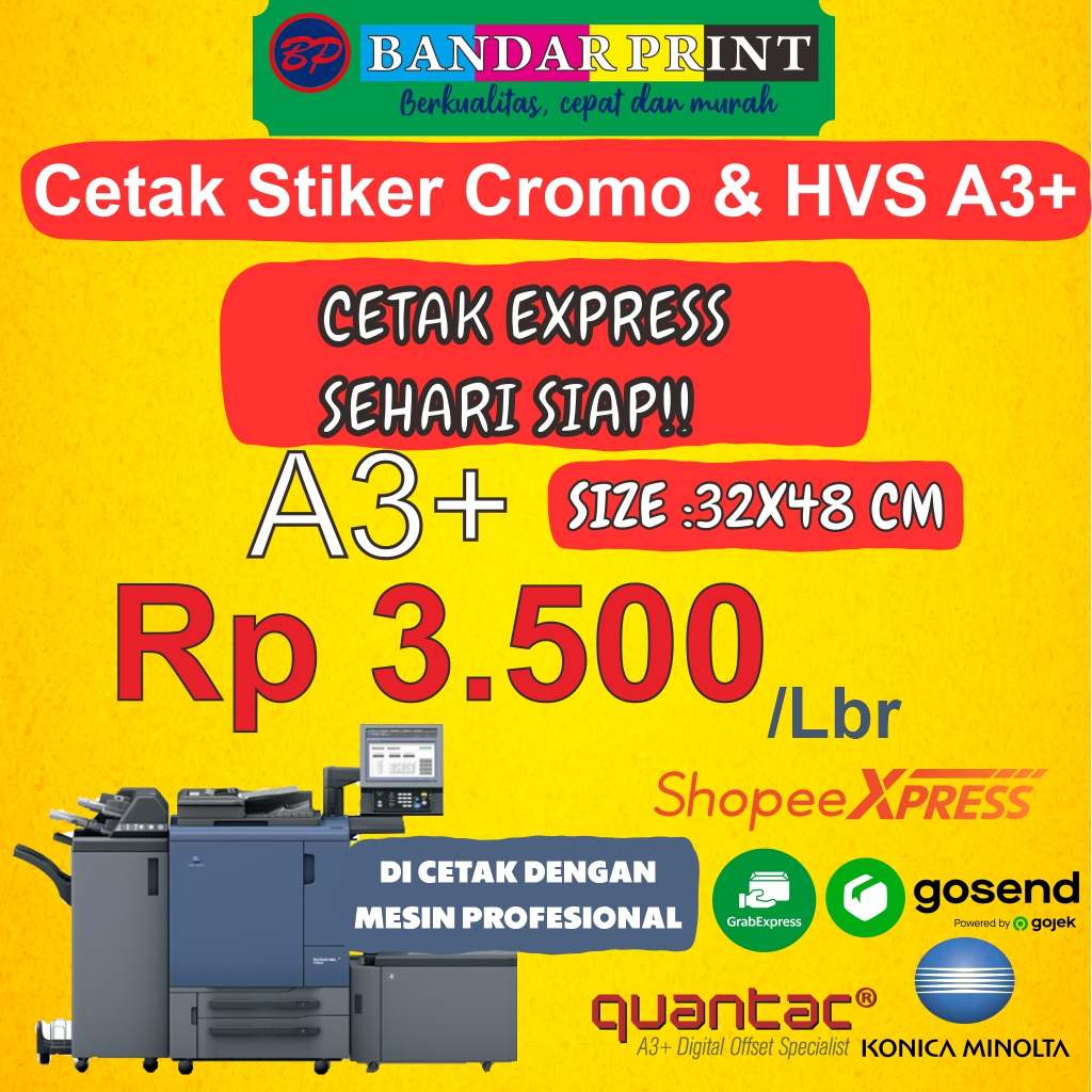 

Digital Print A3+ Cetak Sticker Stiker Cromo Stiker HVS | print stiker bontak | Custom Label Packaging Kemasan Makanan Minuman Tahan Lama Kualitas Baik | Langsung Jadi | Stiker Quantac