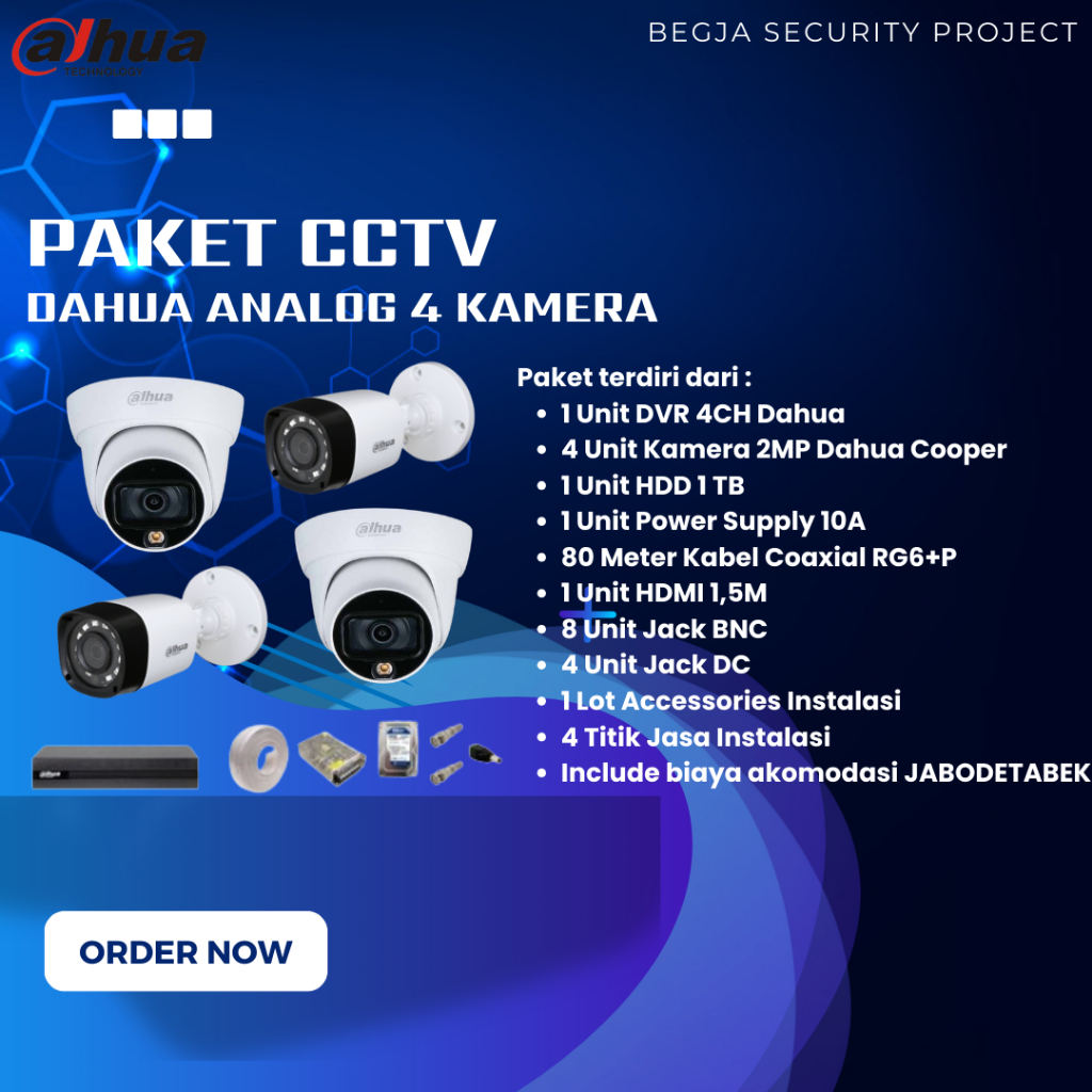 PAKET CCTV DAHUA ANALOG 4 KAMERA/ PAKET PEMASANGAN CCTV DAHUA 4 KAMERA