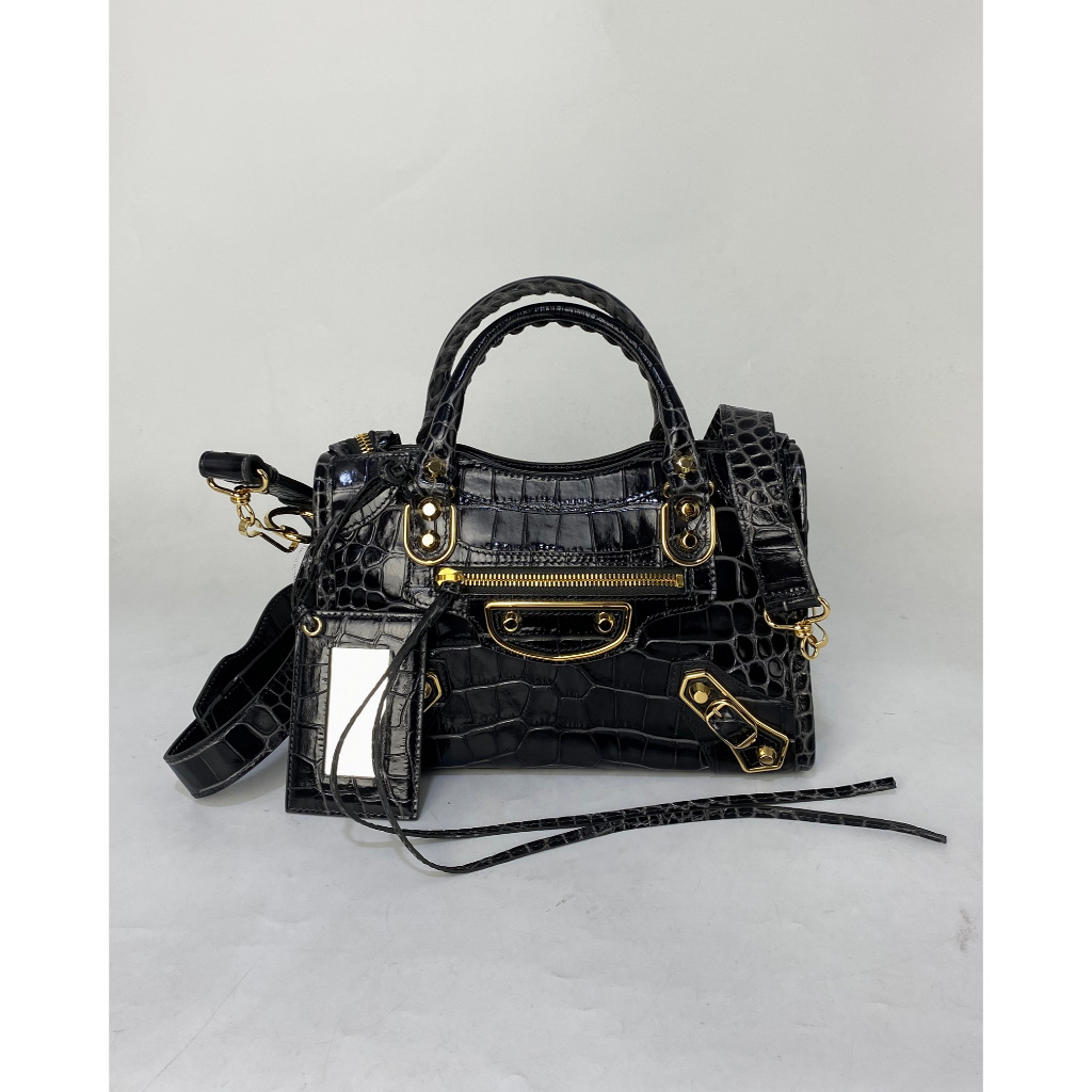 Balenciaga Metallic Edge Croco Mini City Black GHW