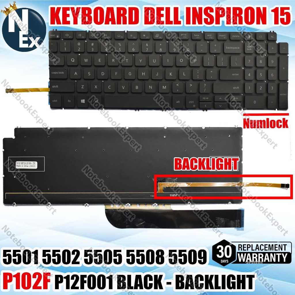 KEYBOARD DELL INSPIRON 15 5501 5502 5505 5508 5509 P102F P12F001 BLACK BACKLIGHT