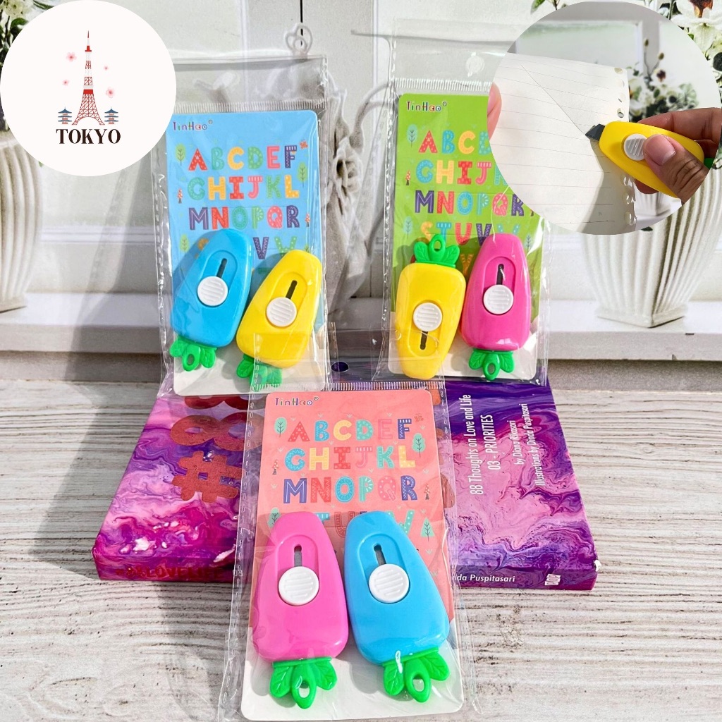 

Cutter Wortel Mini 1 Set 2 pcs Pemotong Kertas Carrot Warna Pastel Karakter Lucu Small Knife Office Travel Stationery