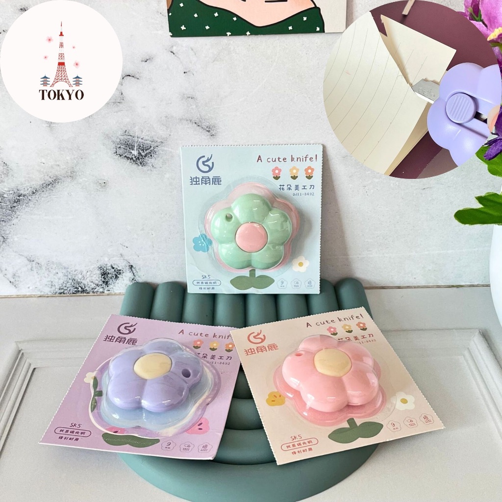 

Cutter Mini Bunga Matahari Flower Warna Pastel Pemotong Kertas Karakter Lucu Small Knife Office Travel Stationery