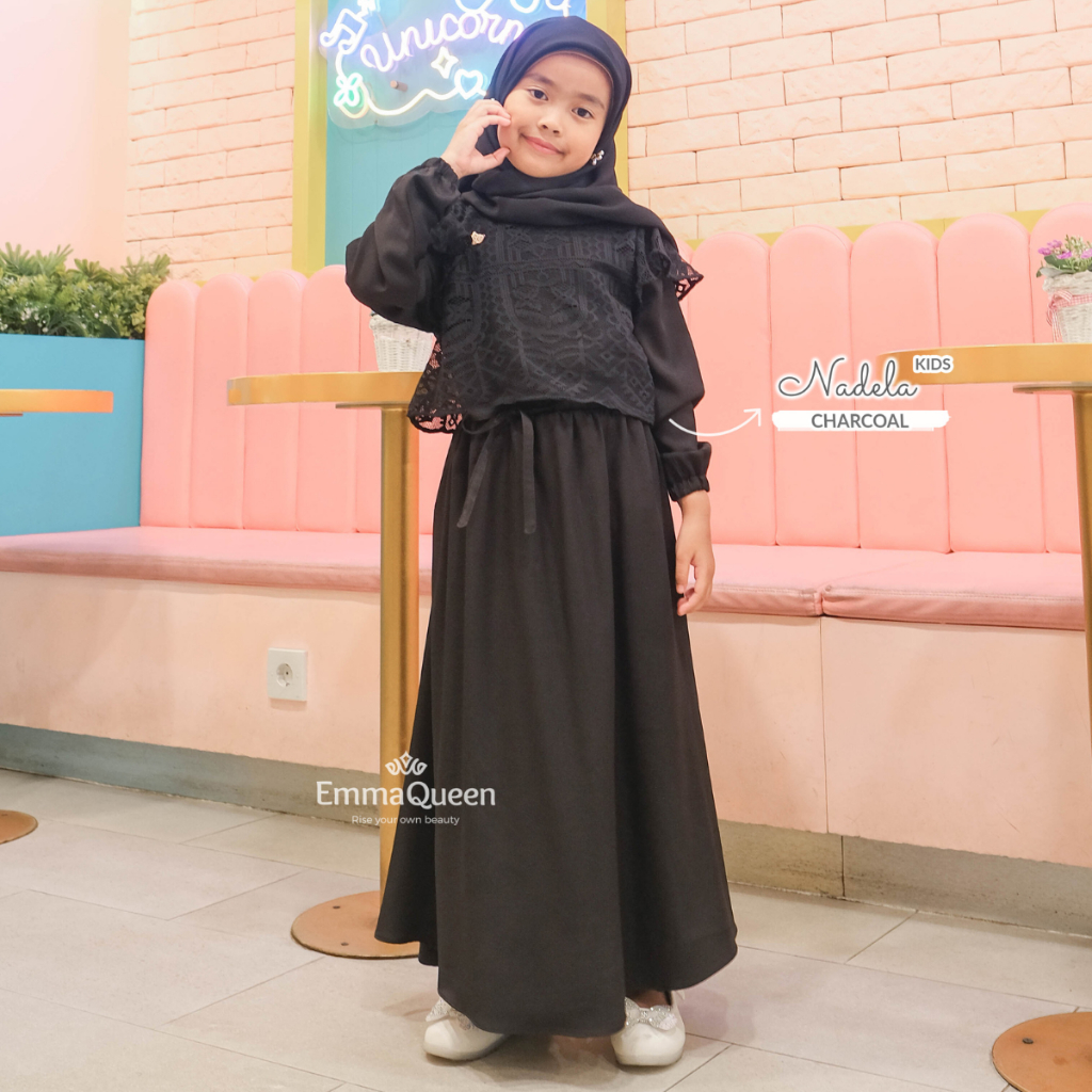 EmmaQueen - Dress Nadela Kids Gamis Elegan Kondangan Muslim Mewah Shakila Kombinasi Brokat Cantik