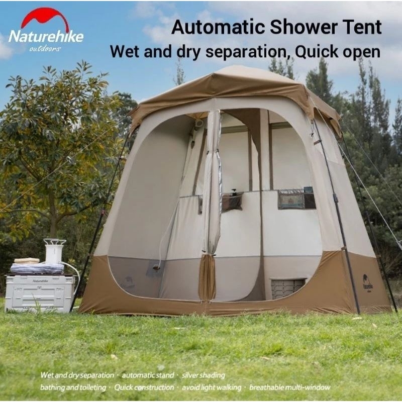 TENDA TOILET DOUBLE NATUREHIKE NH22ZP006 DRY WET SEPARATION AUTOMATIC SHOWER TENT CAMPING GLAMPING H