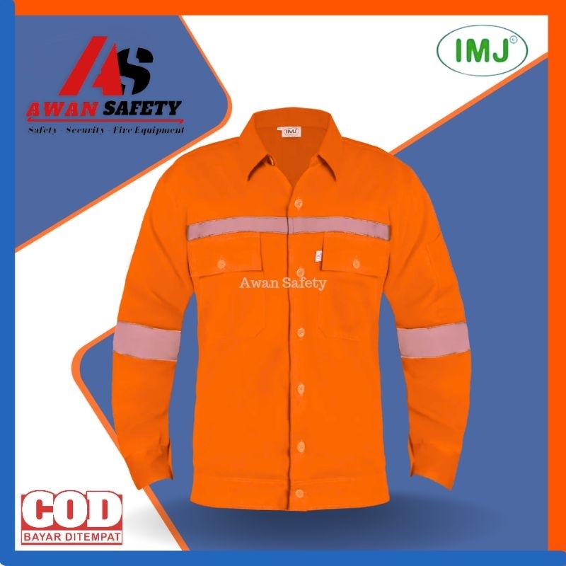 Kemeja Safety IMJ Orange Lengan Panjang/ Baju Proyek IMJ Bahan Drill