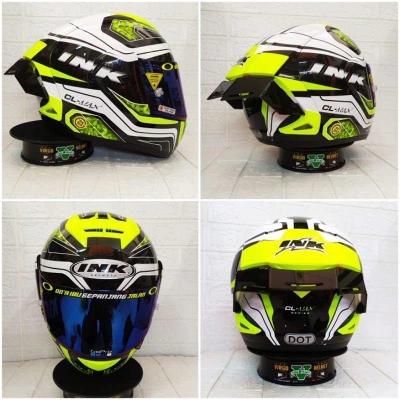 Helm Full Face INK CL MAX #5 Yellow Fluo Paket Ganteng ( free kaca ori )