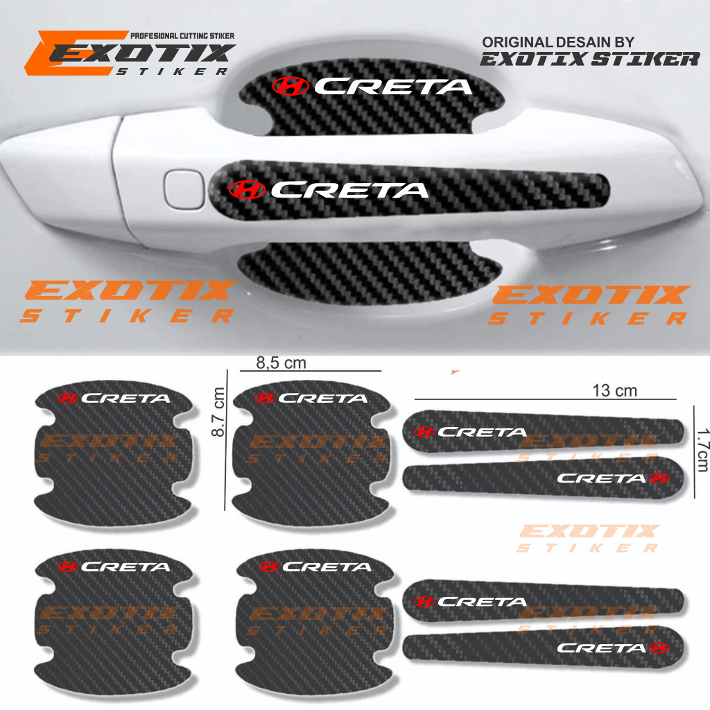8pcs stiker carbon handle pintu mobil hyundai creta cutting stiker pelindung gagang pintu mobil