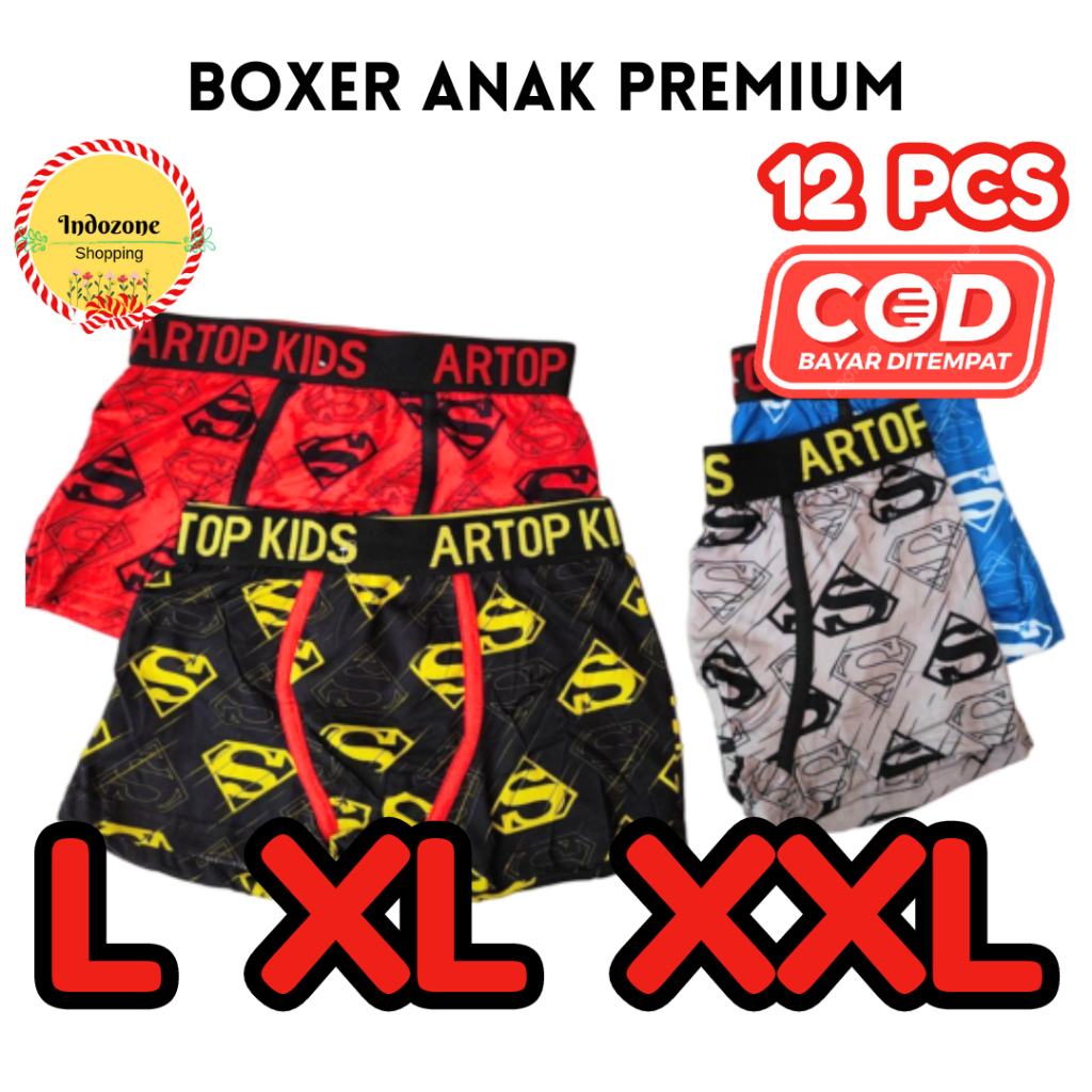 6 PCS Celana Dalam Boxer Anak Laki-Laki Usia 7 8 9 Tahun CD Anak Remaja Cowok ARTOP PREMIUM Motif Ba