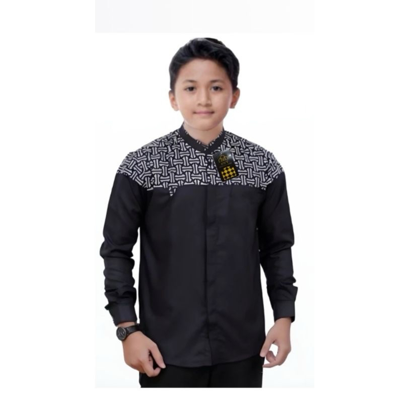 Baju koko Anak Remaja Lengan Panjang Kombinasi Batik Falkon