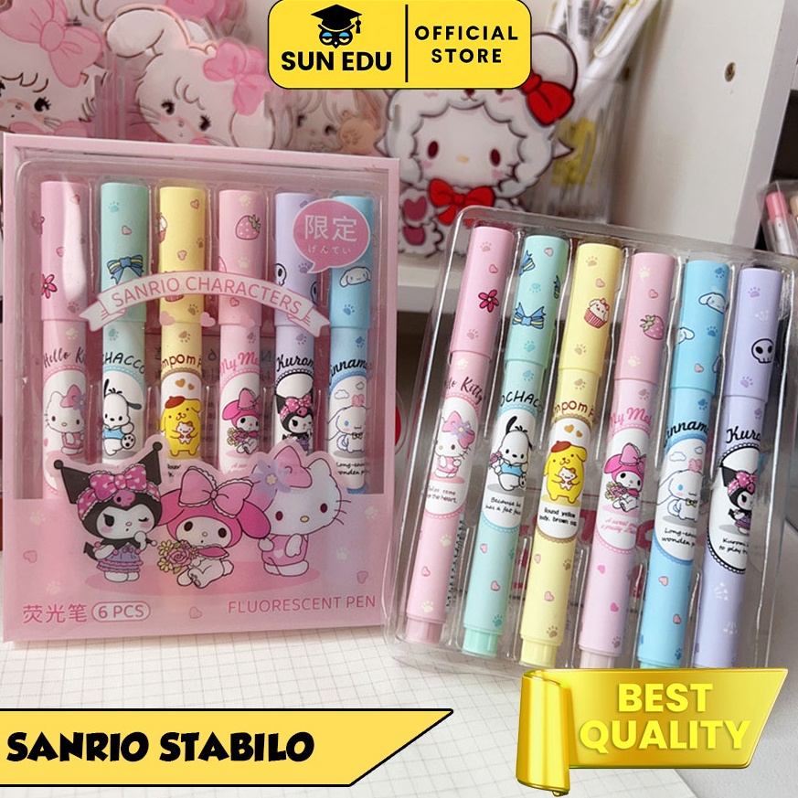 

PROMONH2H 6 PCS 1 set Stabilo sanrio highlighter Stabilo pastel color cute penanda pewarna Scrooling