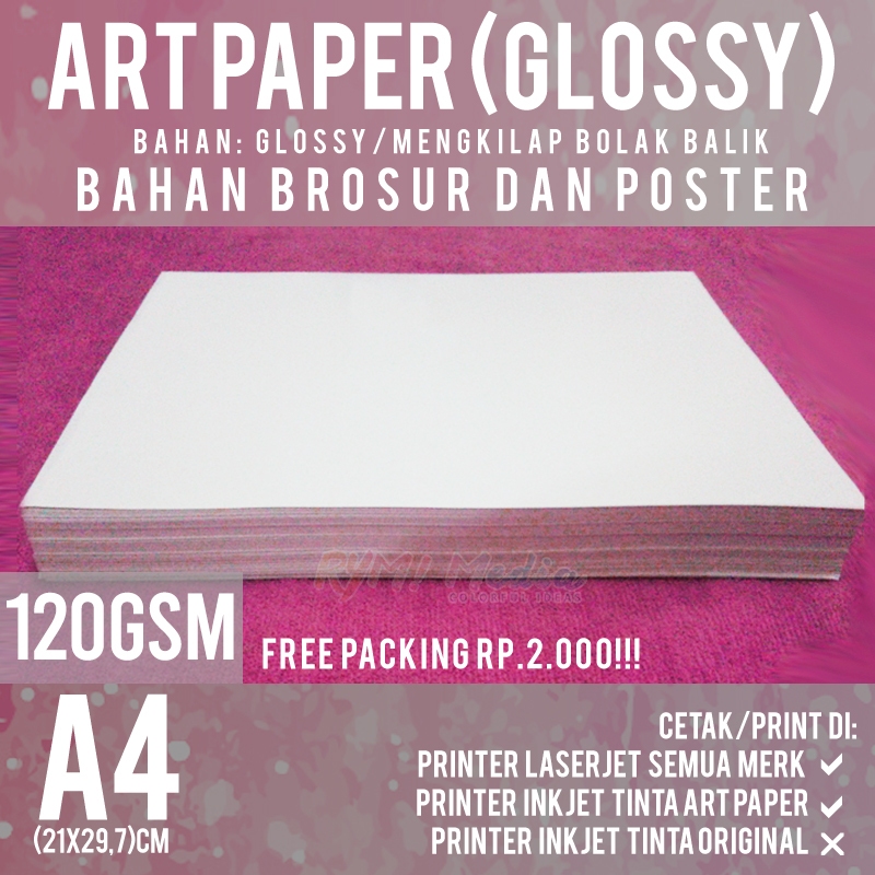 

RB 500 Lembar Art Paper 120 gsm A4 / Kertas Bahan Brosur Mengkilap Glossy 120 gram 1 RIM