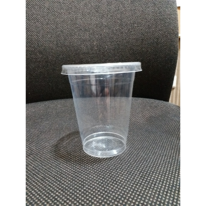 Cup Plastik 12 Oz PET 12 Oz PP dan Tutup Datar Bening Tebal gelas Minuman Boba Thai Tea Kopi Jus