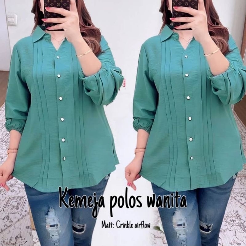 KEMEJA CEWEK CRINKLE GARIS/ATASAN WANITA LENGAN PANJANG KEKINIAN