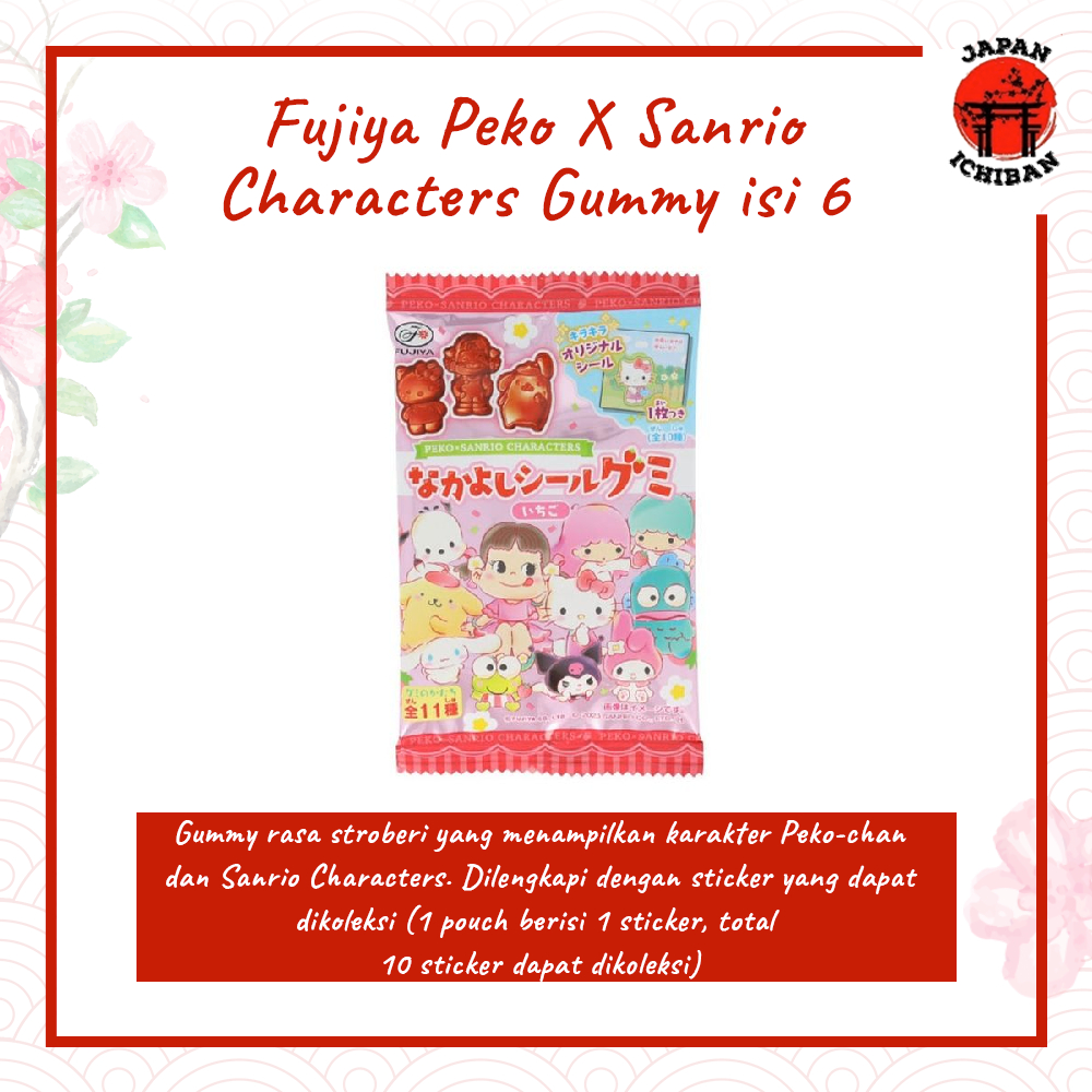 Fujiya Peko X Sanrio Characters Strawberry Gummy isi 6 Original Japan