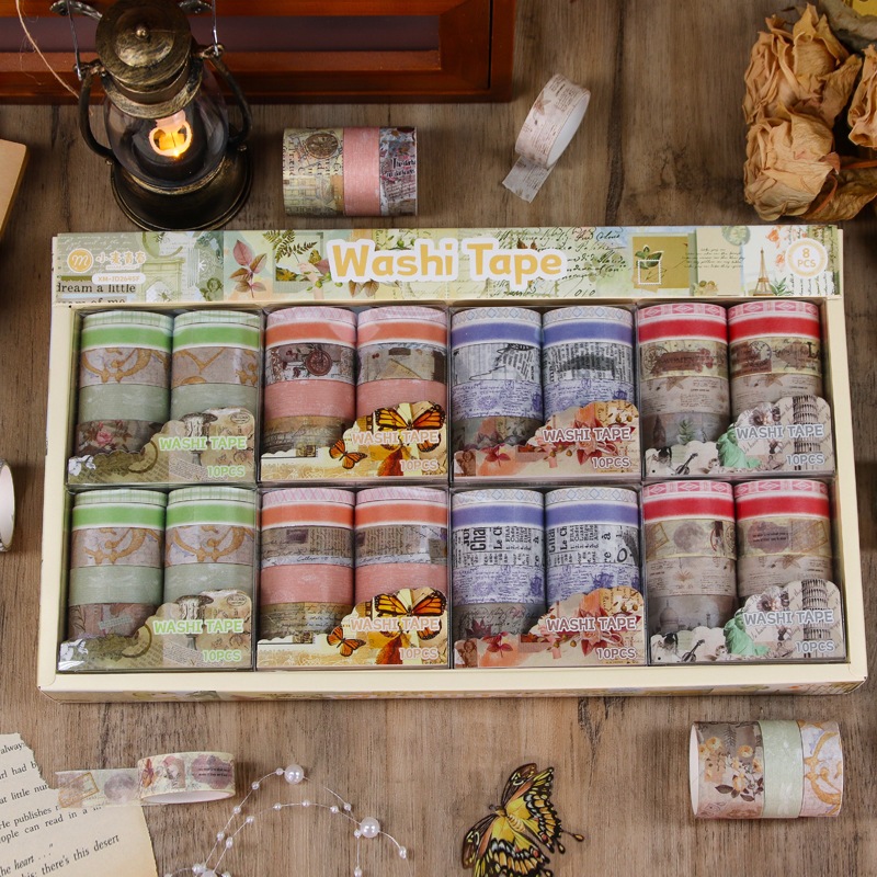

GM- ISI 10 ROLL WASHITAPE CLASSIC VINTAGE RETRO DECORATIVE WASHITAPE KERTAS WASHI MASKING TAPE SELOTIP KERTAS UNTUK HIAS JOURNALING SCRAPBOOK