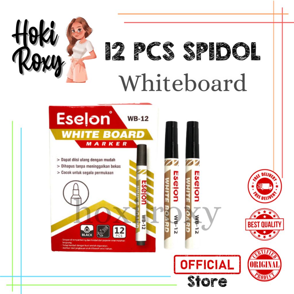 

12pcs Spidol Papan Whiteboard Eselon WB12 / 1pack Spidol BISA DIHAPUS