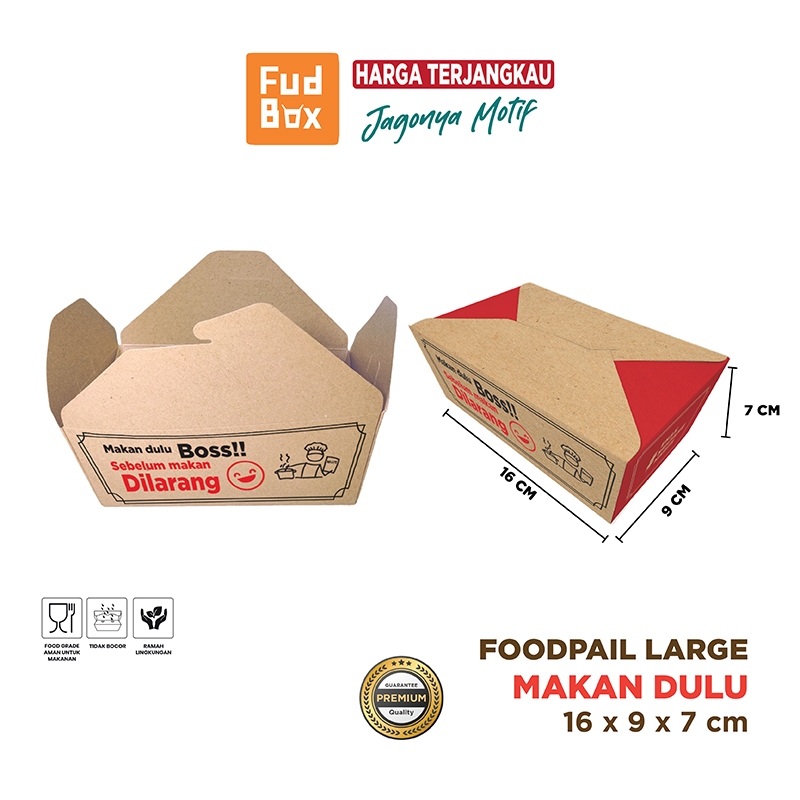 Food Pail Size Large Paper Kraft Motif Makan Dulu isi 50pcs/Rice Box/Packaging Makanan/Bisa Custom