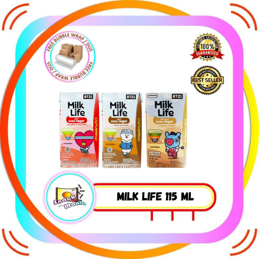 

Milk Life UHT Susu Vanilla Chocolate Strawberry Kids 115 ml Coklat