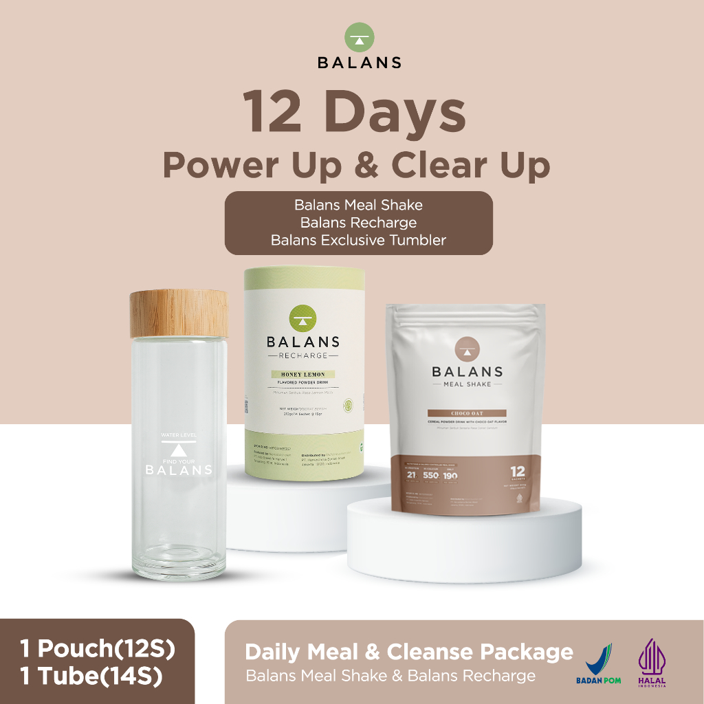 Balans Daily Meal & Cleanse Package | Bundling Fiber Drink & Meal Shake Susu Protein Tinggi Kalsium 