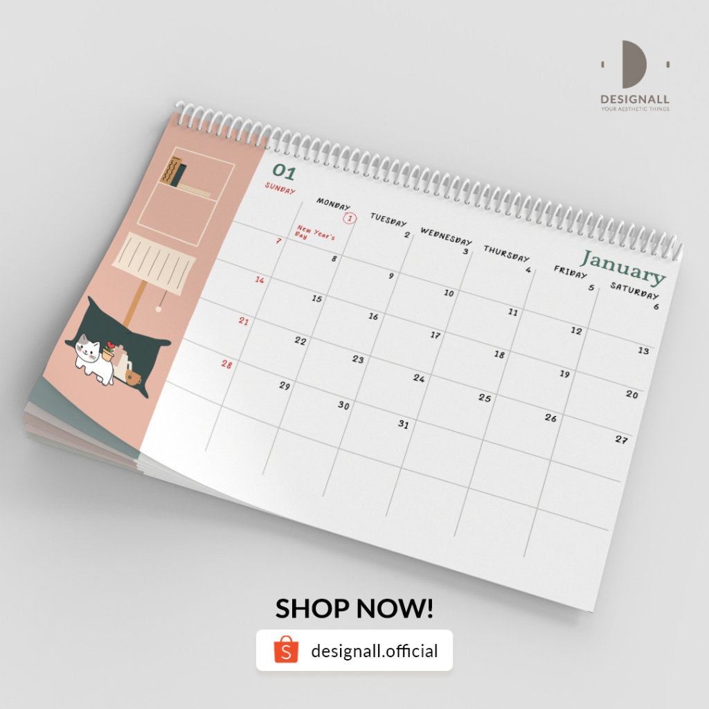 

Designall Kalender Meja / Kalender Duduk Custom Tulisan Aesthetic Tahun 2025 Spiral LT